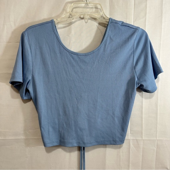 Romwe Womens CrissCross Ties at Back Crop Top in Baby Blue Size Med (6) - Picture 1 of 5